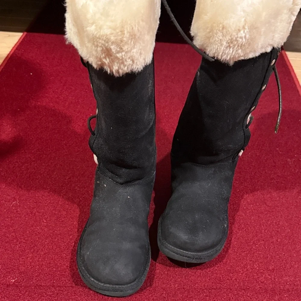 UGG Black and Cream Winter Boots